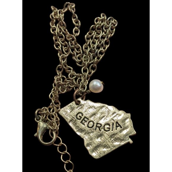 Souvenir Georgia State Shaped Gold Tone Pendant Necklace - Picture 2 of 6